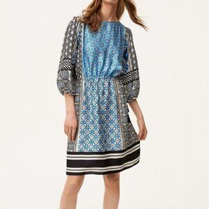 LOFT Blue and Black Patterned Midi Dress